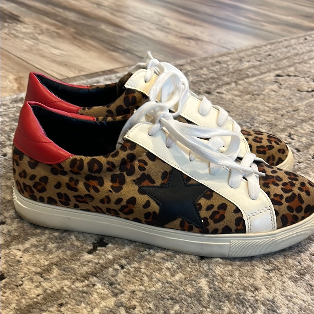 Stylish Leopard Print Sneakers with Red and Black Accents
